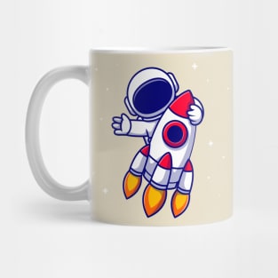 Astronaut Riding Rocket Cartoon Mug